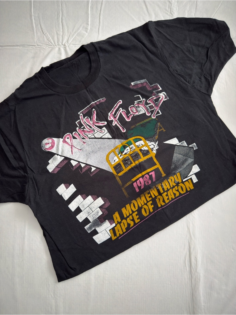 Pink Floyd Black Graphic Tee with Pink, Yellow & Green Tour Art